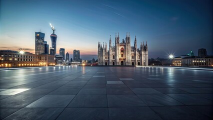 Obraz premium Milan cityscape at dusk, featuring iconic landmarks and architecture, Milan, Italy, cityscape, dusk, skyline, buildings