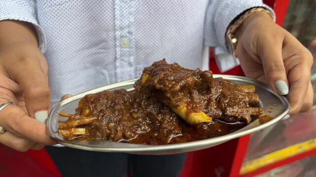 Spicy mutton prepared in Handi style in Bihar. No face video.