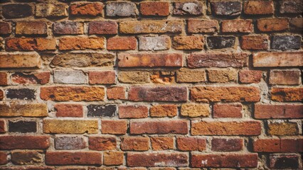 Obraz premium Close-up of a weathered red brick wall , textured, background, architecture, vintage, urban, construction, rough, grunge