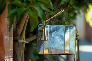 Metallic Clutch Hanging on a Branch