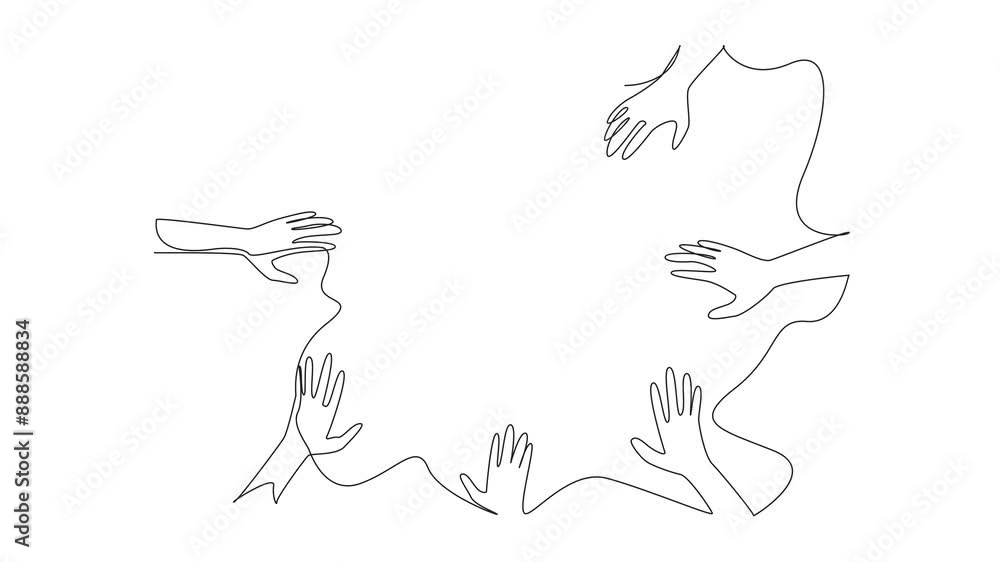 Aufkleber self drawing animation of single continuous line drawing some hands want to hold the globe. rescue s