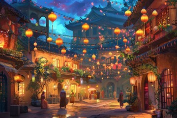 Night Market in a Vibrant Asian Town