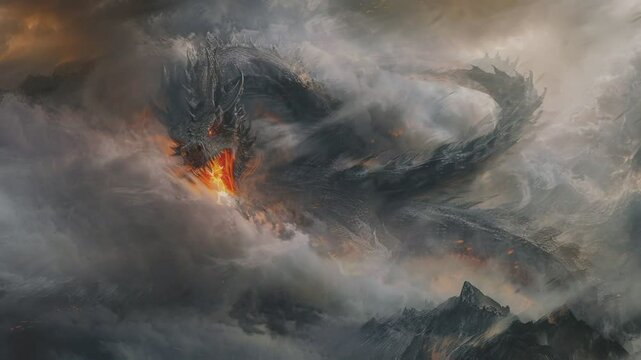 the black dragon let out fire from its mouth