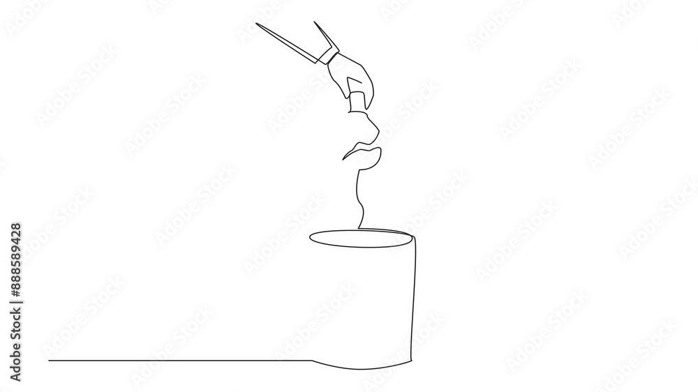 Poster animated self drawing of single one line drawing businessman's hand throwing away a broken lightbulb
