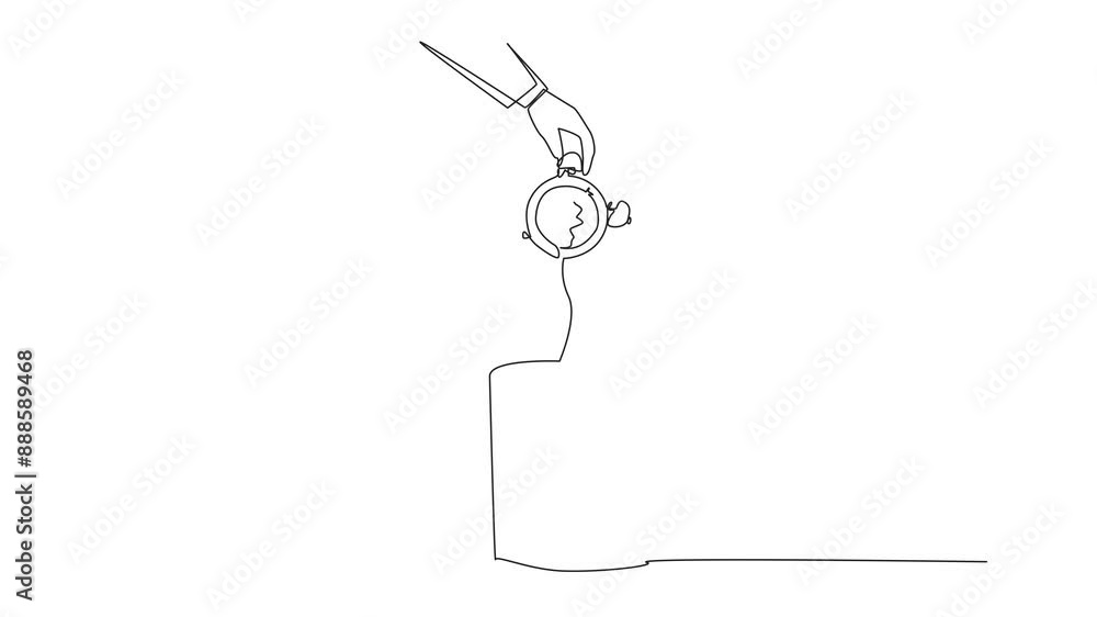 Poster animated self drawing of single continuous line drawing businessman's hand throwing away a broken al