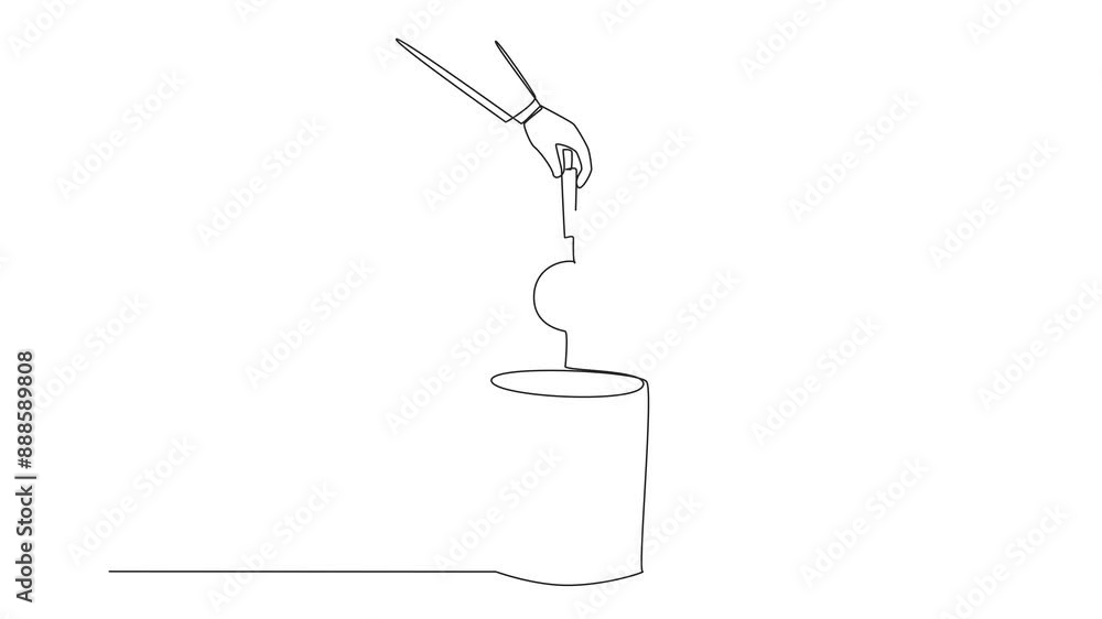 Poster animated self drawing of single continuous line drawing businessman's hand throwing away broken magn