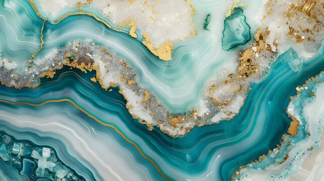 Turquoise and gold marble with teal white onyx geode