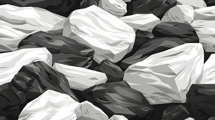 Monochrome abstract illustration of rocky surfaces in cartoon style