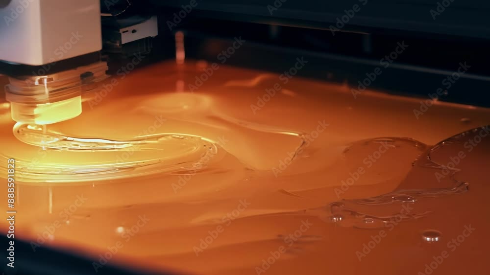 Aufkleber extreme closeup of a resin vat in a sla stereolithography printer showing the precise layering and c