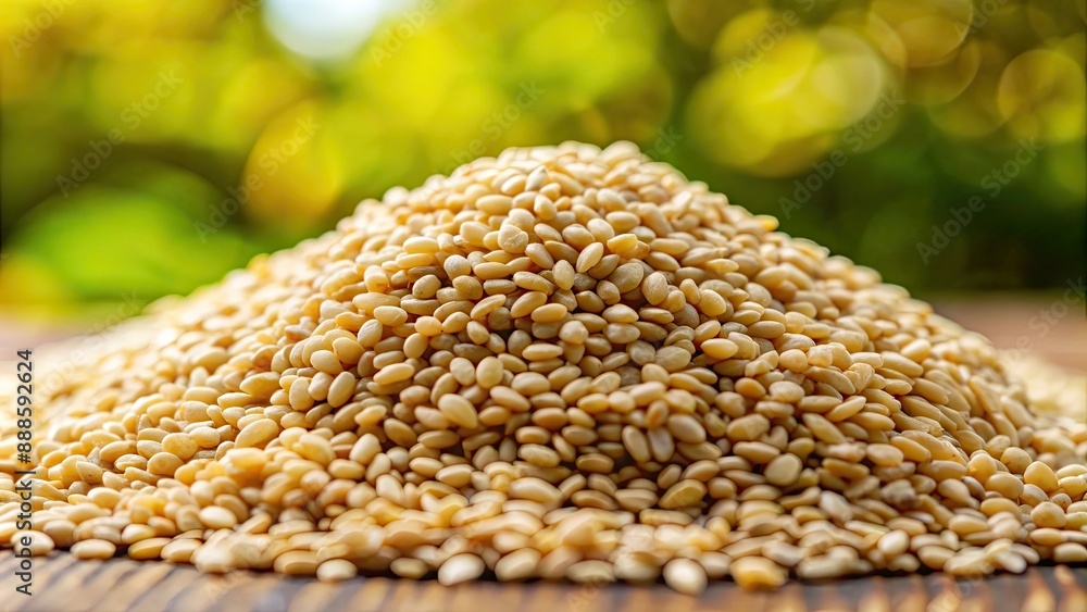 Sticker Close-up of a pile of sesame seeds with a blurred background, sesame seeds, close-up, pile, food, ingredient, organic