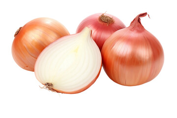 Fototapeta premium Onion Bulbs: Whole and Sliced On PNG Background