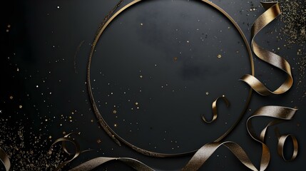 Circular frame with gold ribbon decoration and glitter overlay