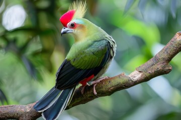 Obraz premium A Vibrant Green and Red Bird Perched on a Branch