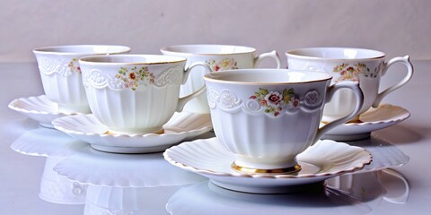 Elegant white porcelain cups perfect for tea or coffee, porcelain, cups, tea, coffee, elegant, white, tableware