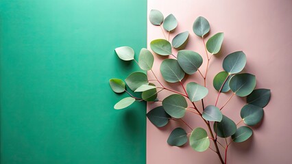 Sleek and modern eucalyptus leaves arrangement in split complementary colors with subtle gradients