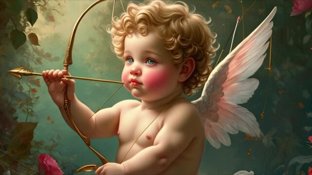 Cupid is mischievous and charming. He has rosy cheeks, golden curls, and sparkling emerald eyes. The bow and arrow in his hands show he is up to something mischievous.