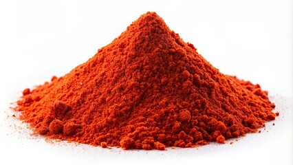 Vibrant red paprika powder on a white surface , spice, ingredient, seasoning, organic, culinary, cooking, flavor, condiment