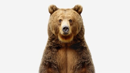 Fototapeta premium A majestic brown bear standing on its hind legs with a neutral background, exhibiting the beauty and strength of wilderness.
