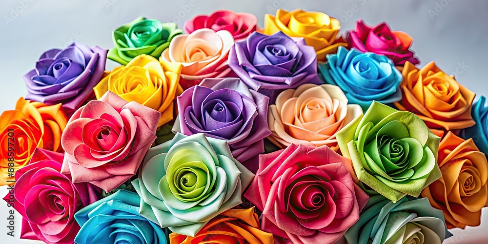 Sticker Colorful paper rose bouquet perfect for gifting or decoration, paper, rose, bouquet, colorful, vibrant, craft, handmade, gift