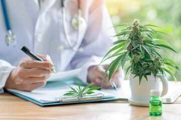 Patient discussing medical cannabis therapy with a healthcare provider, focused and informative scene, Medical Cannabis Therapy, concept of patient care