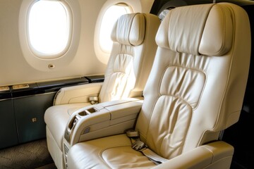 first class business luxury seats for vacations or corporate airplane travel, copy space