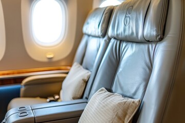 first class business luxury seats for vacations or corporate airplane travel, copy space