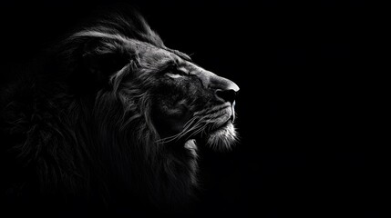 Naklejka premium Portrait of a Beautiful lion, lion in the dark