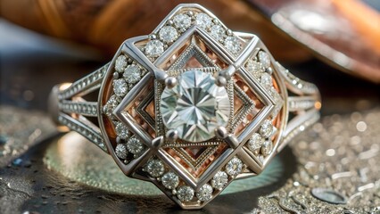 Exquisite Diamond Engagement Ring with Unique Geometric Design