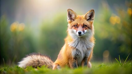 Adorable fox with fluffy tail in a playful pose , cute, animal, woodland, nature, furry, wild, orange, tail, forest