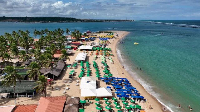 Gunga Beach At Maceio Alagoas Brazil. Breathtaking Aerial View Of A Lush Tropical Coastline Scenery. Paradise Landscape Peaceful Wanderlust. Paradise Summertime. Maceio Alagoas.