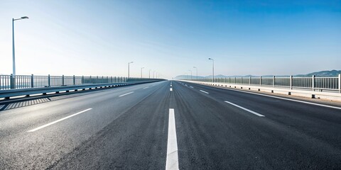 Fototapeta premium Empty asphalt highway with a straight track , road, highway, empty, asphalt, straight, track, transportation, travel