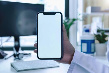 Healthcare app, doctor in clinic or digital health online booking phone mockup with blank white screen