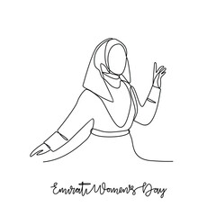One continuous line drawing of Emirati Women’s Day celebration vector illustration. Emirati Women's Day in simple linear concept vector design. UAE National day celebration design vector in August. 