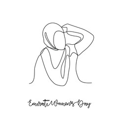 One continuous line drawing of Emirati Women’s Day celebration vector illustration. Emirati Women's Day in simple linear concept vector design. UAE National day celebration design vector in August. 