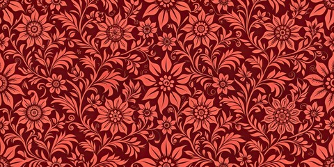 Seamless red floral pattern, perfect for background design or textiles, flowers, blooms, botanical, seamless, red, elegant