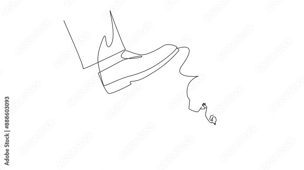 Poster animated self drawing of continuous one line drawing businessman carrying piggy bank run away from g