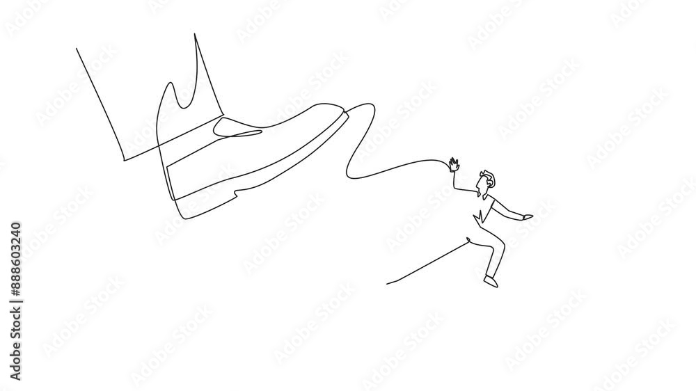 Poster self drawing animation of single continuous line drawing businessman riding a rocket flies away from