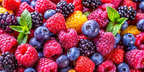 A vibrant mix of ripe raspberries, blueberries, and blackberries , fruit, berries, juicy, fresh, vibrant, antioxidant, healthy