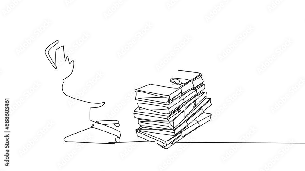 Poster animated self drawing of single continuous line drawing businessman sitting relaxed in a work chair 