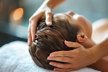 Obraz premium Relaxing hand massage close-up hands massaging the back spa salon