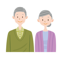 笑顔で正面向きに立っているシニア夫婦の上半身のイラスト