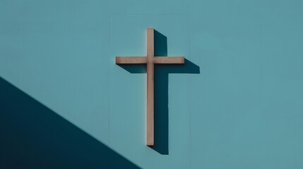 cross on the wall, cross, Christianity, religion, spirituality, faith, blue background, shadow, minimalism, religious symbol, Christian