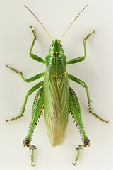 A green grasshopper perched on a white background  83 grasshopper, insect, green, macro, animal, locust, nature, cricket, isolated, bug, white, closeup, grass, antenna, hopper, close-up, wildlife, pes