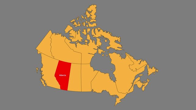 Alberta map animated video. Map Highlighted on the Canada map with animation and colour with Gray background in video format.	
