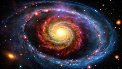Spiral galaxy background with vibrant colors and swirling arms, space, astronomy, cosmic, universe, stars, galaxy