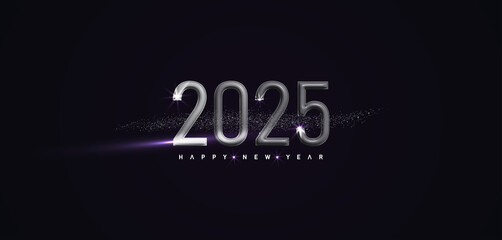 Fototapeta premium Celebrate the arrival of 2025 with silver numbers and sparkles