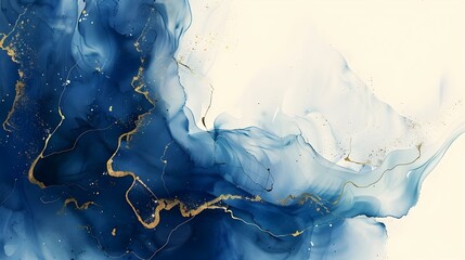 Blue watercolor illustration with gold accents