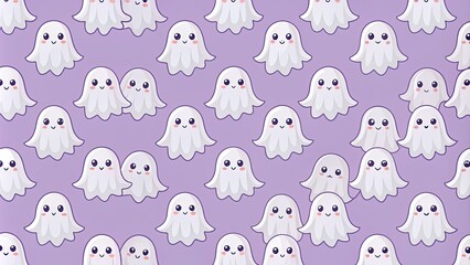 Fototapeta premium Light purple cute ghost Halloween seamless pattern, ghost, Halloween, seamless, pattern, spooky, spooky season, cute