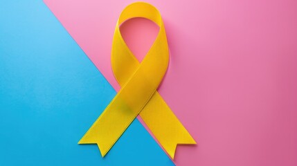 Yellow ribbon symbolizing cancer awareness on a vibrant color background, promoting hope and support