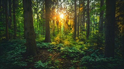 Obraz premium Forest with prominent trees in the center